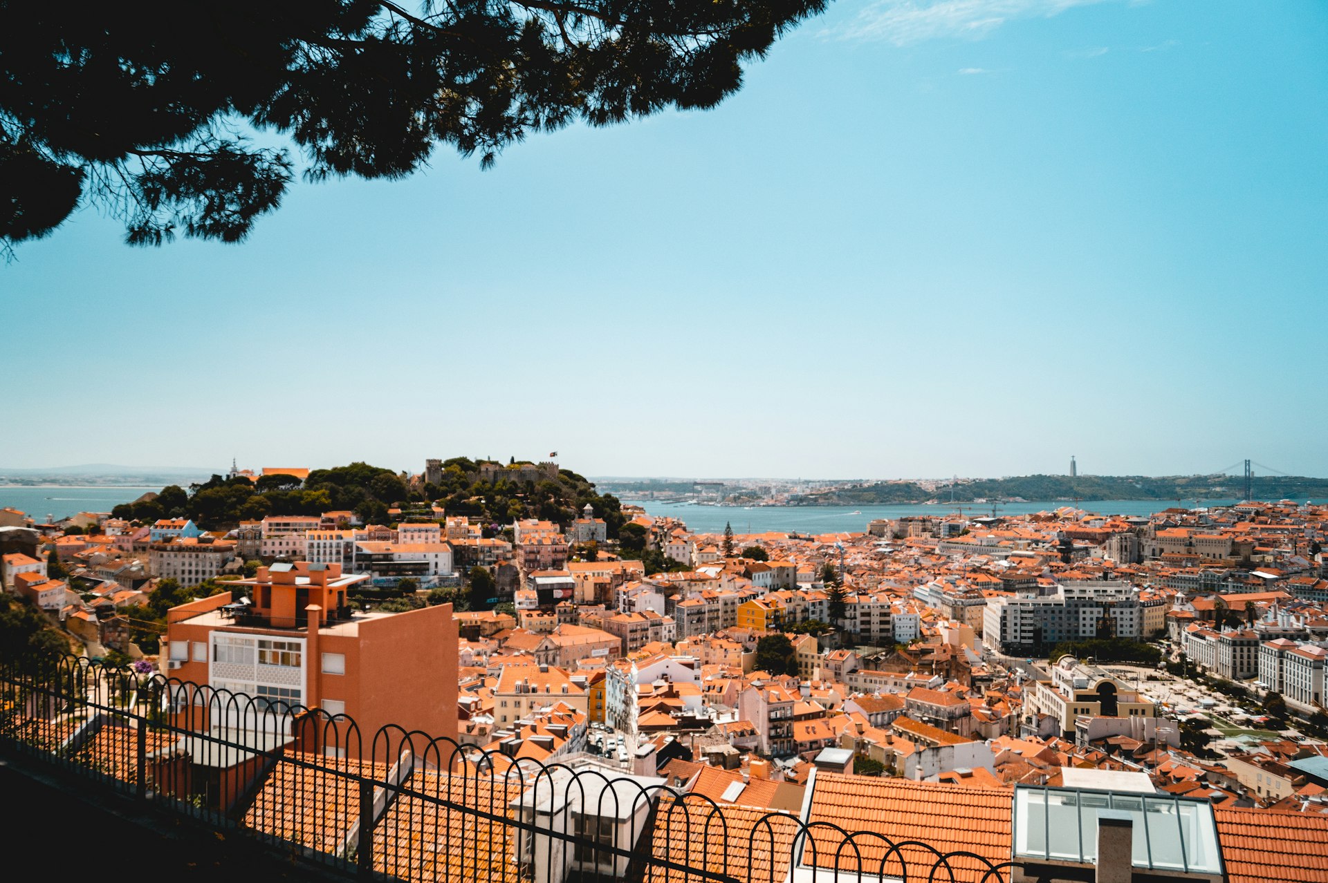 Vue captivante de l'architecture historique de Lisbonne sous un ciel bleu clair.
